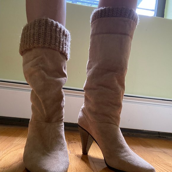 Tan Suede Slouch Boots - Picture 4 of 7